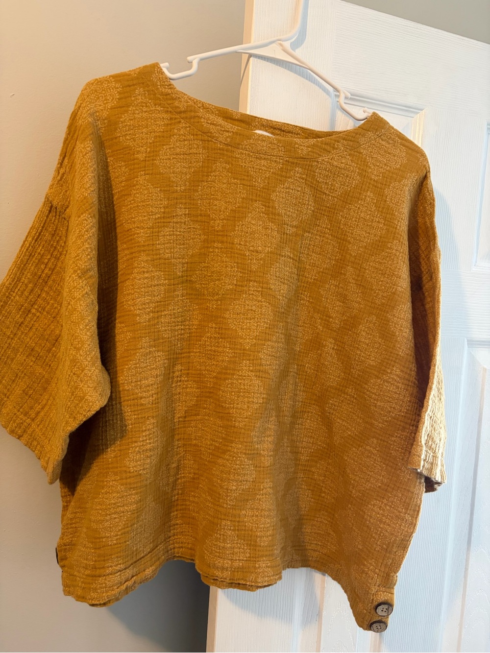 J. Jill Mustard Textured Boxy Boatneck Top